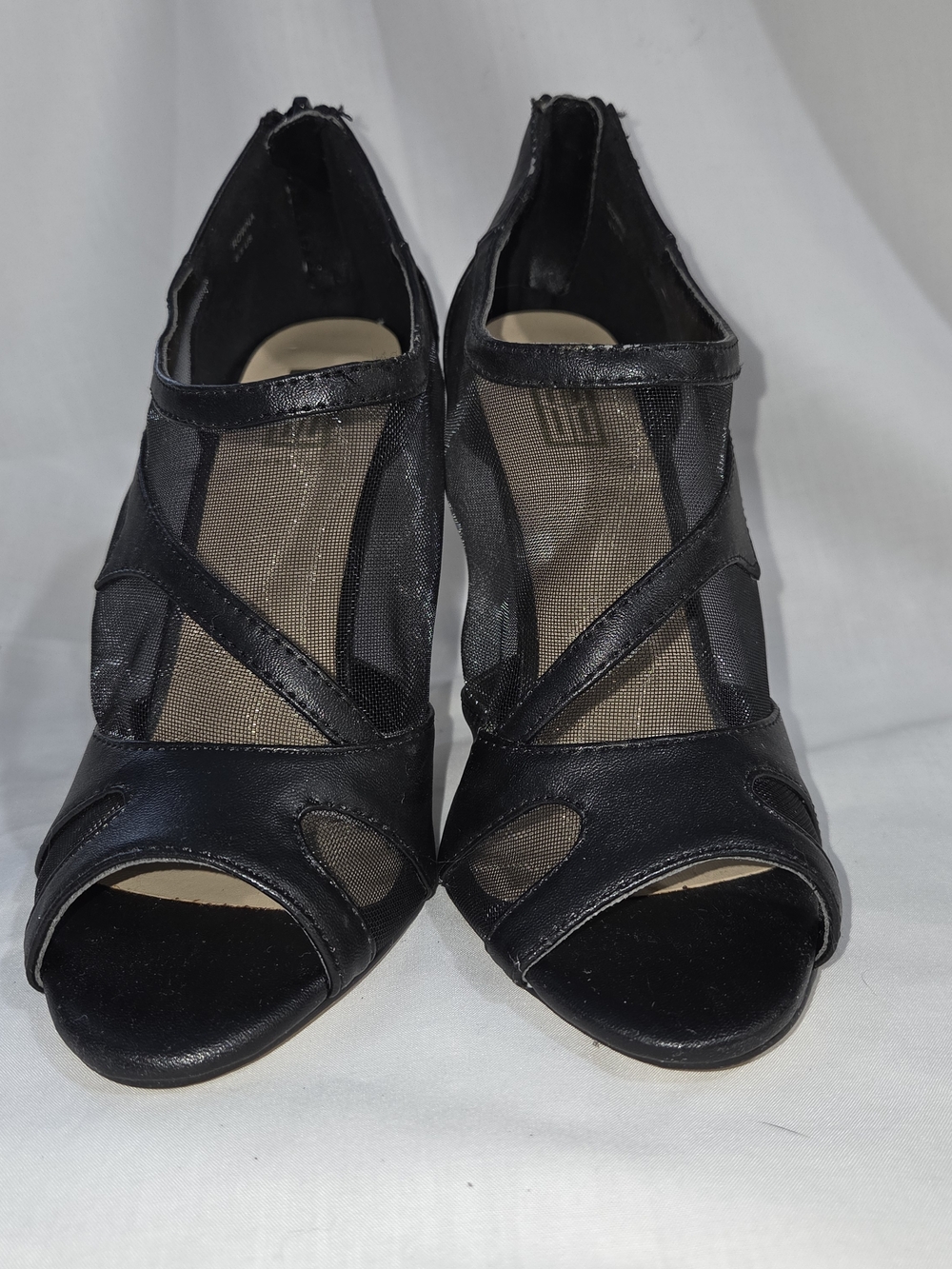 Signature Black Peep-Toe Stiletto Booties with Mesh Panels - Picture 2 of 5